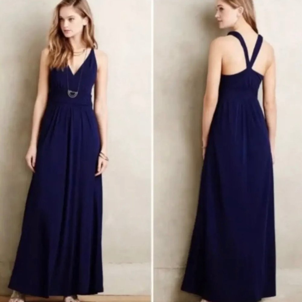 Anthropologie Maeve Womens Yuma Blue Maxi Dress Braided Waist Sleeveless size 2